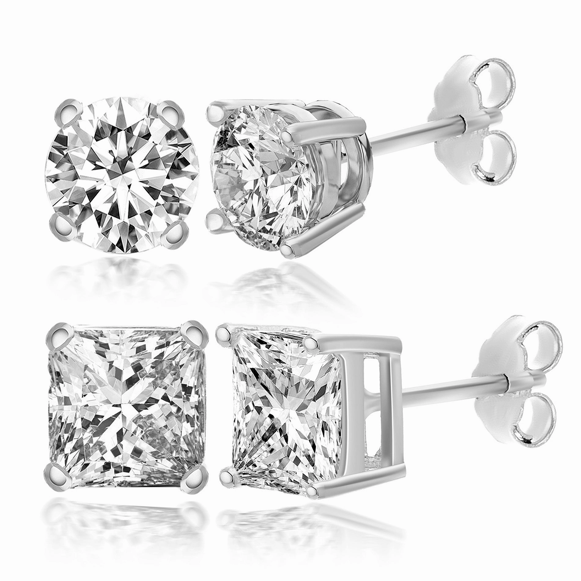 Winter Jewelry Lesa Michele Rhodium Plated Sterling Silver 6mm Round and Square Cubic Zirconia Stud Earring Set