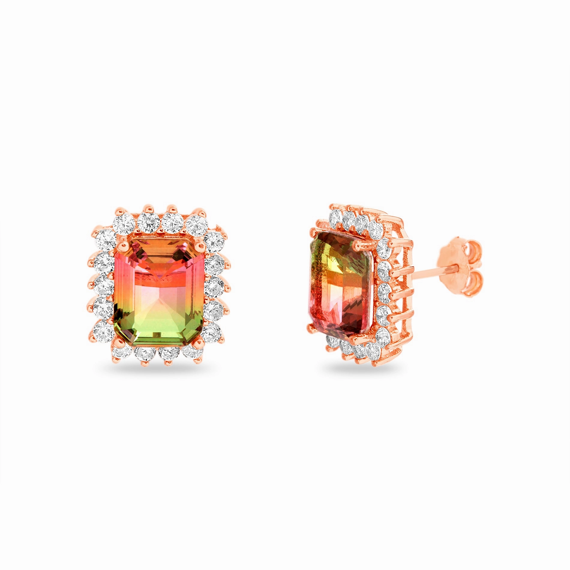 Rustic Decoration Trendy Design Lesa Michele Simulated Watermelon Tourmaline & Cubic Zirconia Stud Earrings in Rose Gold Plated Sterling Silver