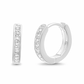 Comfortable Embellishment Stylish Style Lesa Michele Small Channel Set Cubic Zirconia Huggie Hoop Earrings for Women in Rhodium, Yellow Gold, or Rose Gold Plated 925 Sterling Silver