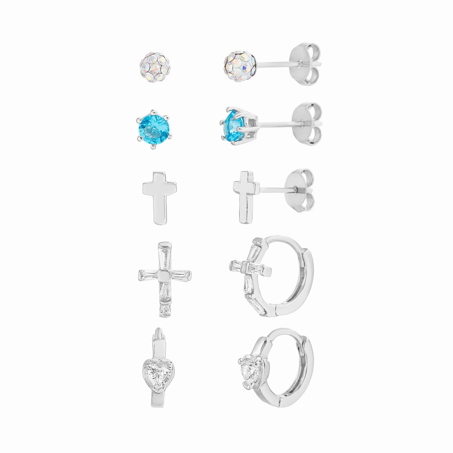 Sophisticated Aesthetic Lesa Michele Sterling Silver Cubic Zirconia and Crystal 5 Pair Earring Set