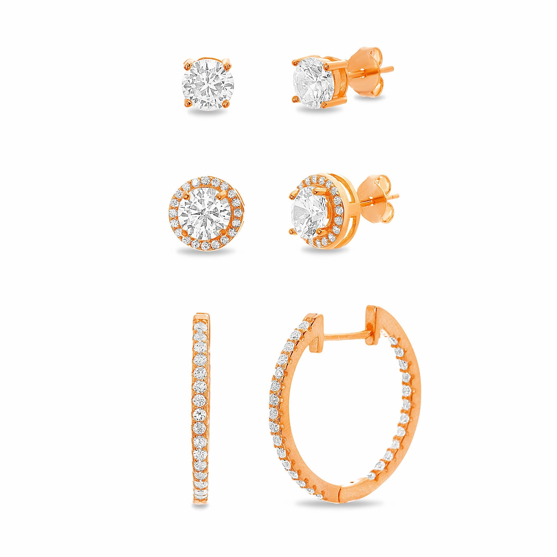 Lesa Michele Sterling Silver Cubic Zirconia Stud Halo and Hoop Earring Set Durable Embellishment