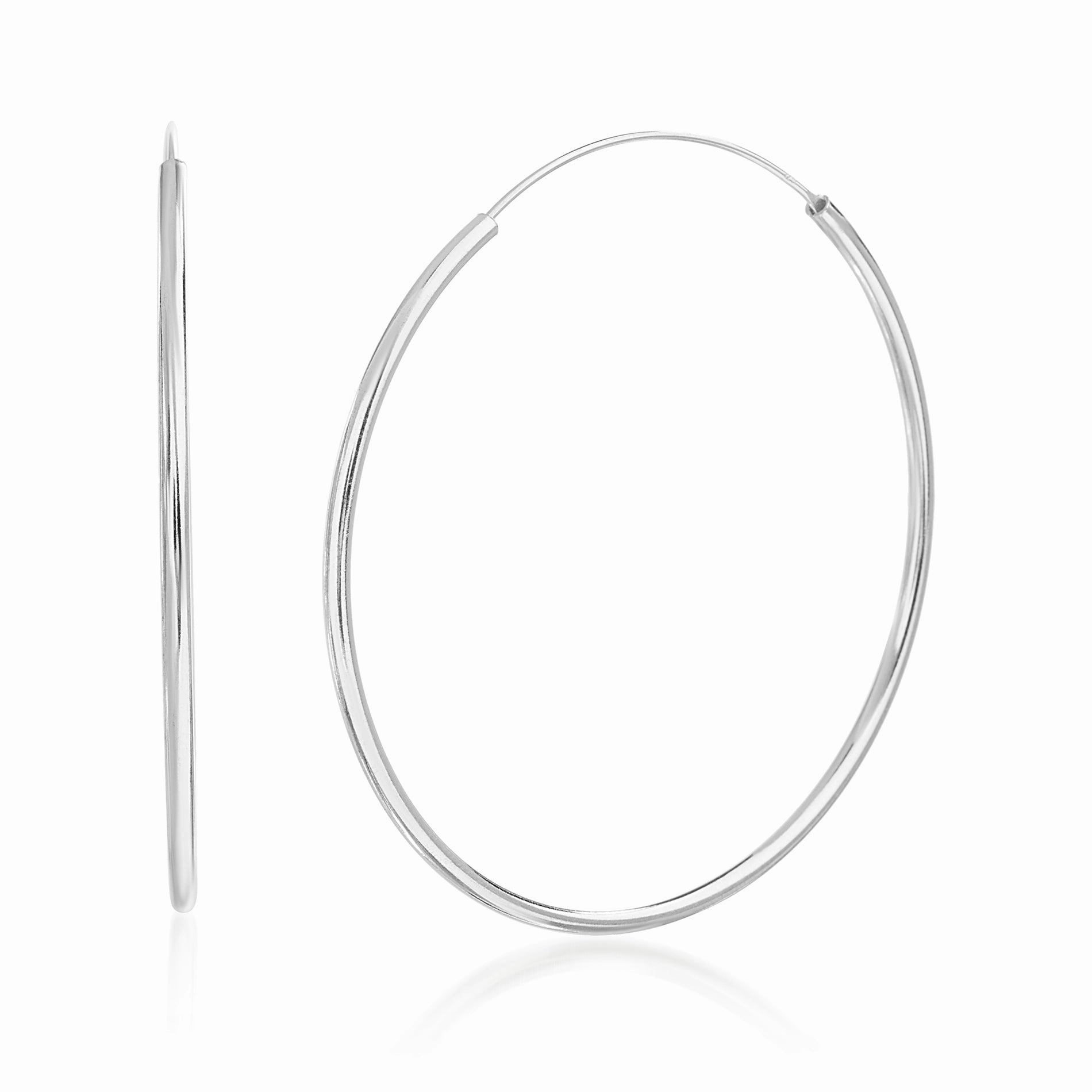 Lesa Michele Sterling Silver Thin Endless Hoop Earrings Ornate Adornment Sturdy Piece