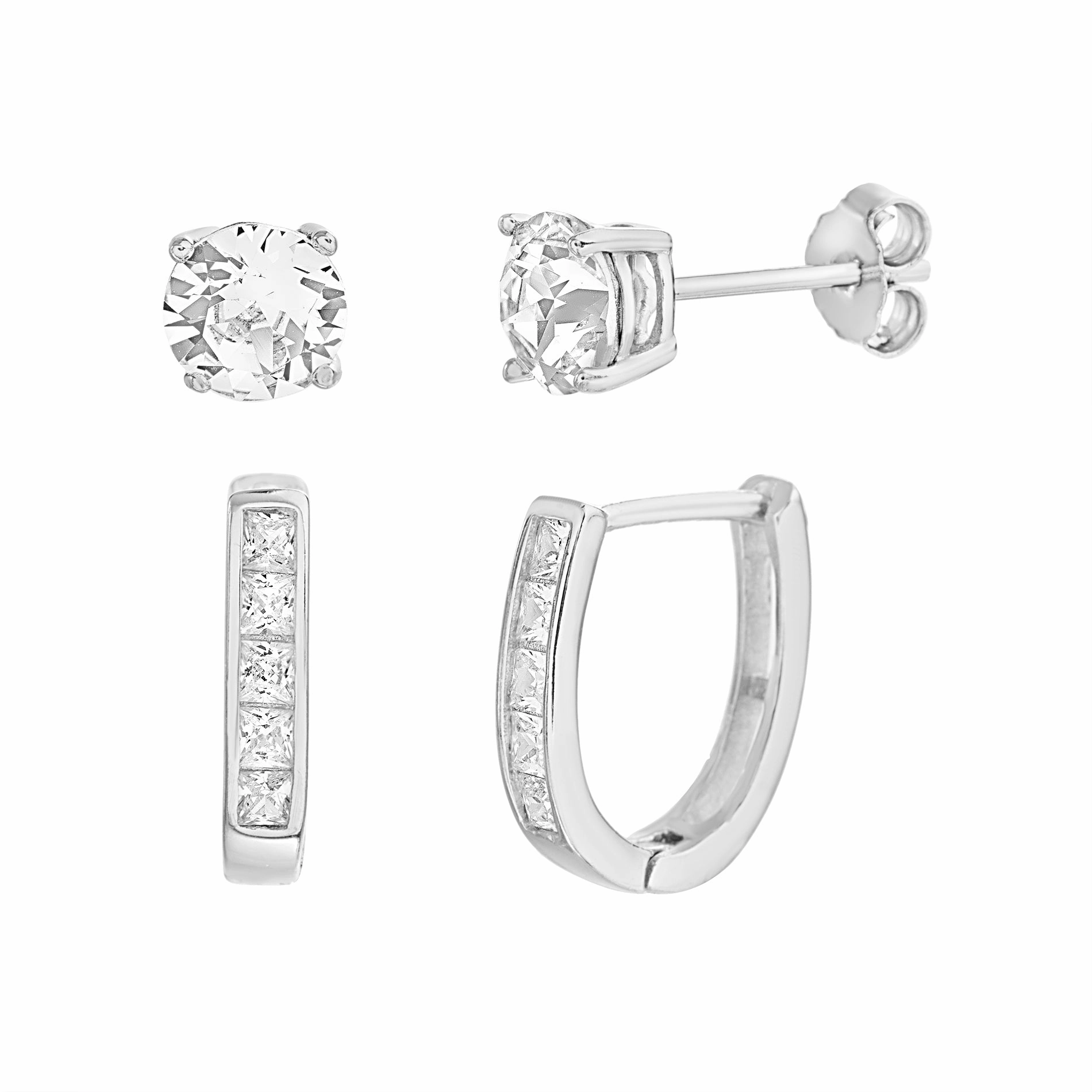 Daily Jewelry Star-Shaped Item Lesa Michele Stud & Hoop Duo Earring Set for Women In Rhodium Plated 925 Sterling Silver Made With Swarovski Crystals