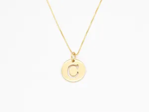 Letter C Gold Pendant - Round Letter Pendant - Gold Disc Letter Necklace