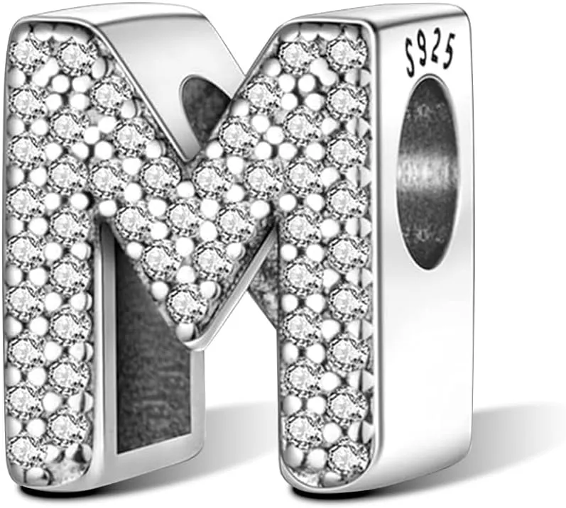 Letter Charms with Cubic Zirconia 925 Sterling Silver Initial Charms for Bracelets and Necklace Alphabet Charms for Women Girls Birthday Charms