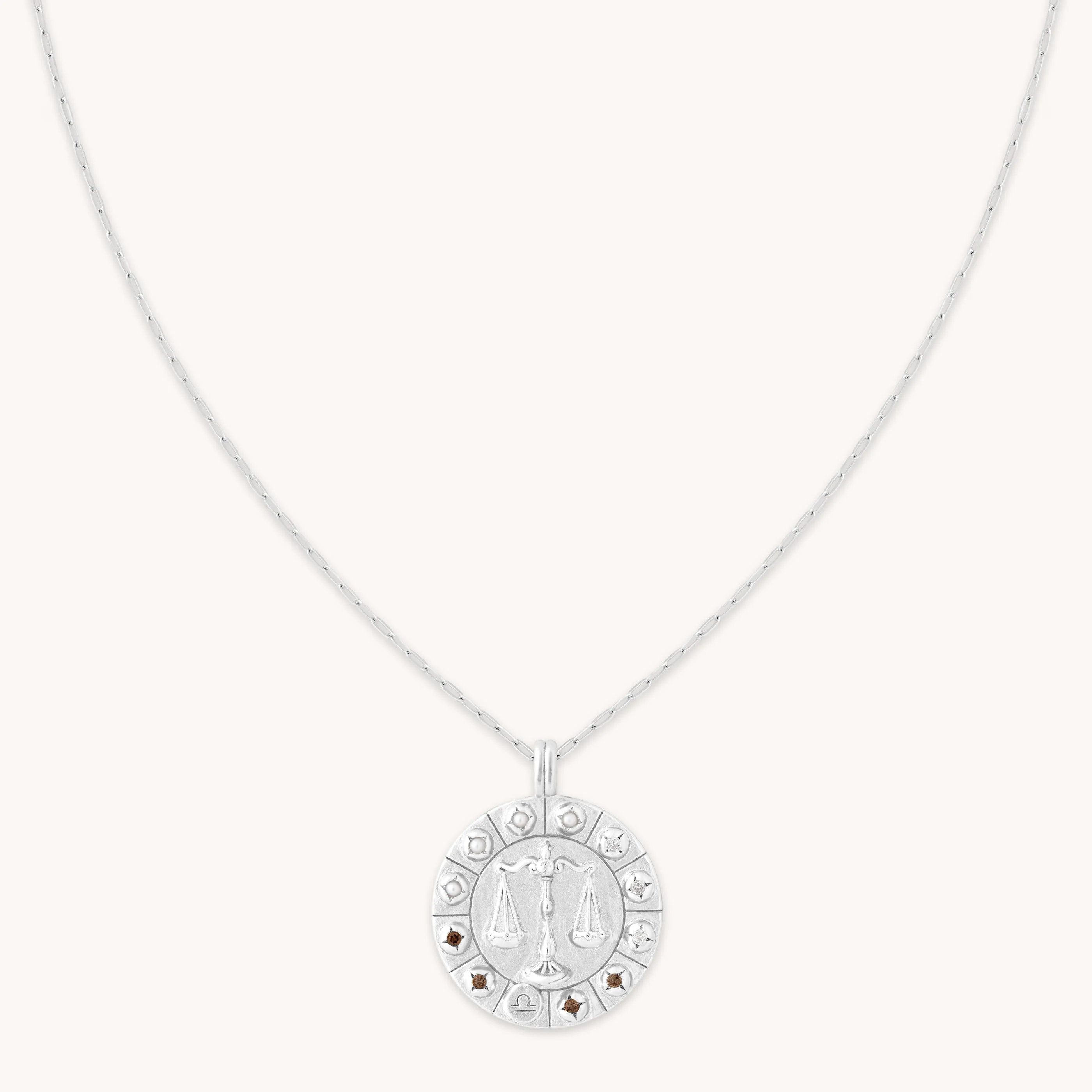 Libra Bold Zodiac Pendant Necklace in Silver