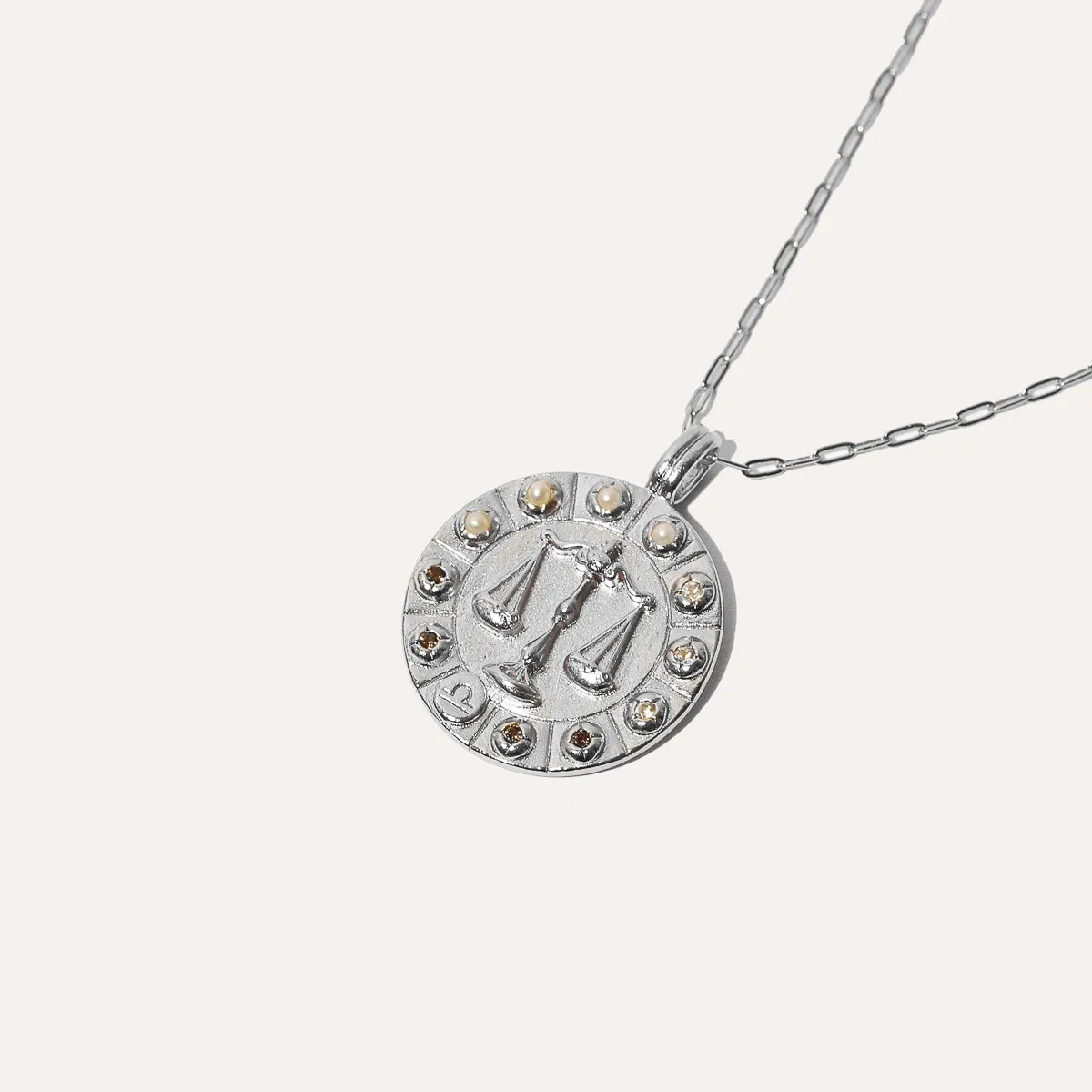 Libra Bold Zodiac Pendant Necklace in Silver