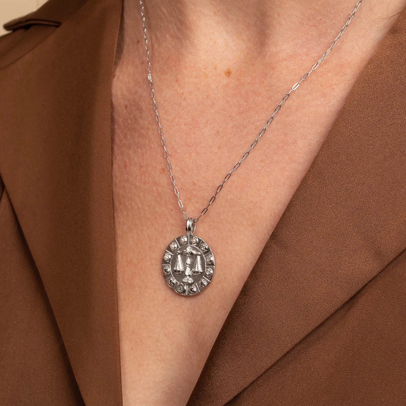 Libra Bold Zodiac Pendant Necklace in Silver