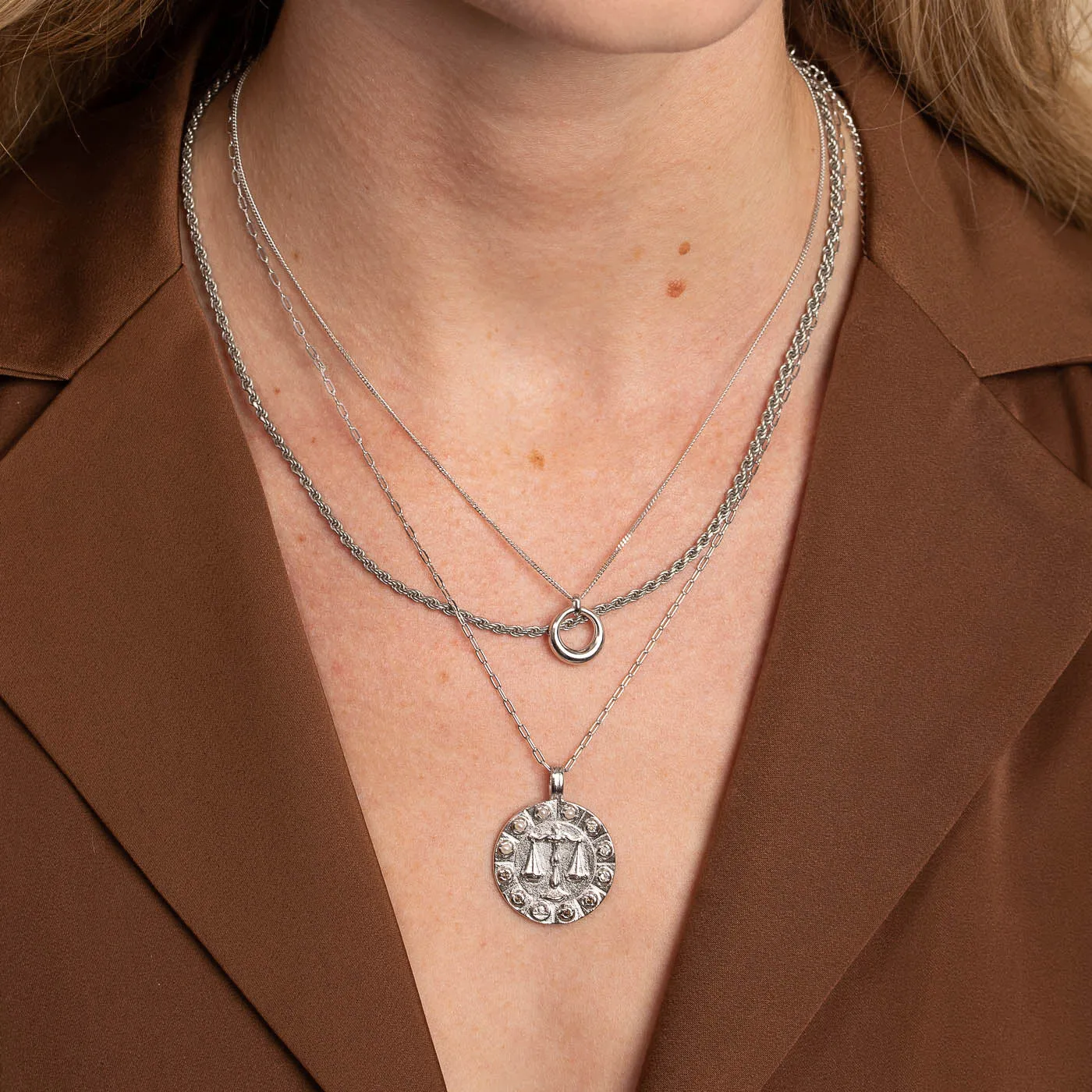 Libra Bold Zodiac Pendant Necklace in Silver