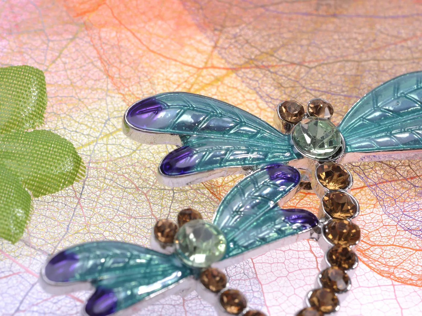 Light Brown Blue Green Two Dragonfly Brooch Pin
