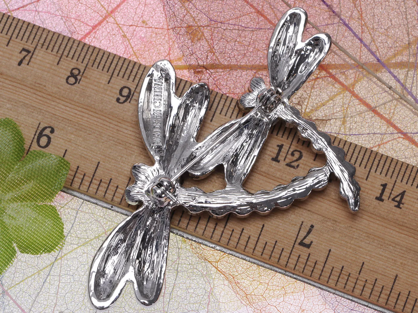 Light Brown Blue Green Two Dragonfly Brooch Pin