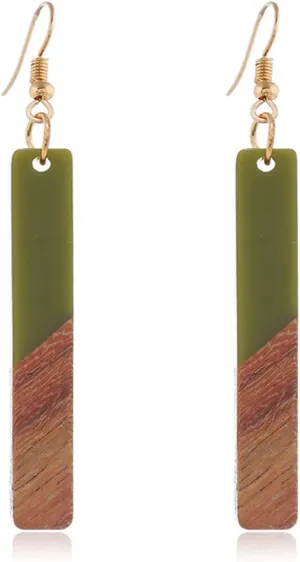 Lightweight Bohemian Wooden Acryluc Resin Geometric Bar Rould Drop Dangle Natural Wood Earrings Ethnic African Western Statement Handmade Jewelry for Women
