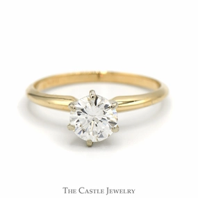 1.03ct Round Diamond Solitaire Engagement Ring in 14k Yellow Gold Tiffany Mounting - I1, I Symmetrical design