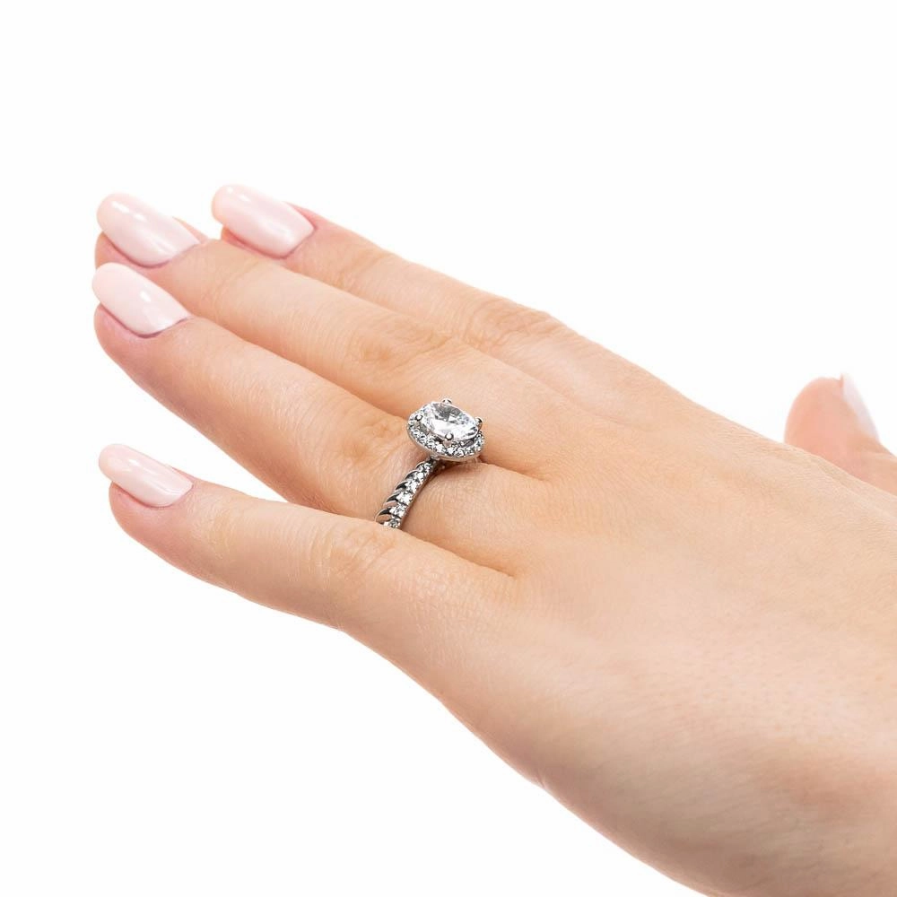 Special Present Athena Oval Lab Grown Diamond Rope Crossover Halo Engagement Ring