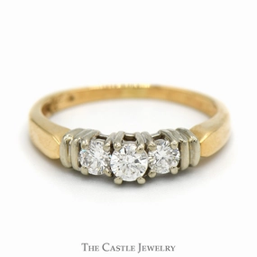 Three Stone Diamond Engagement Ring in 14k Yellow Gold Holiday Ready HighEnd Craft