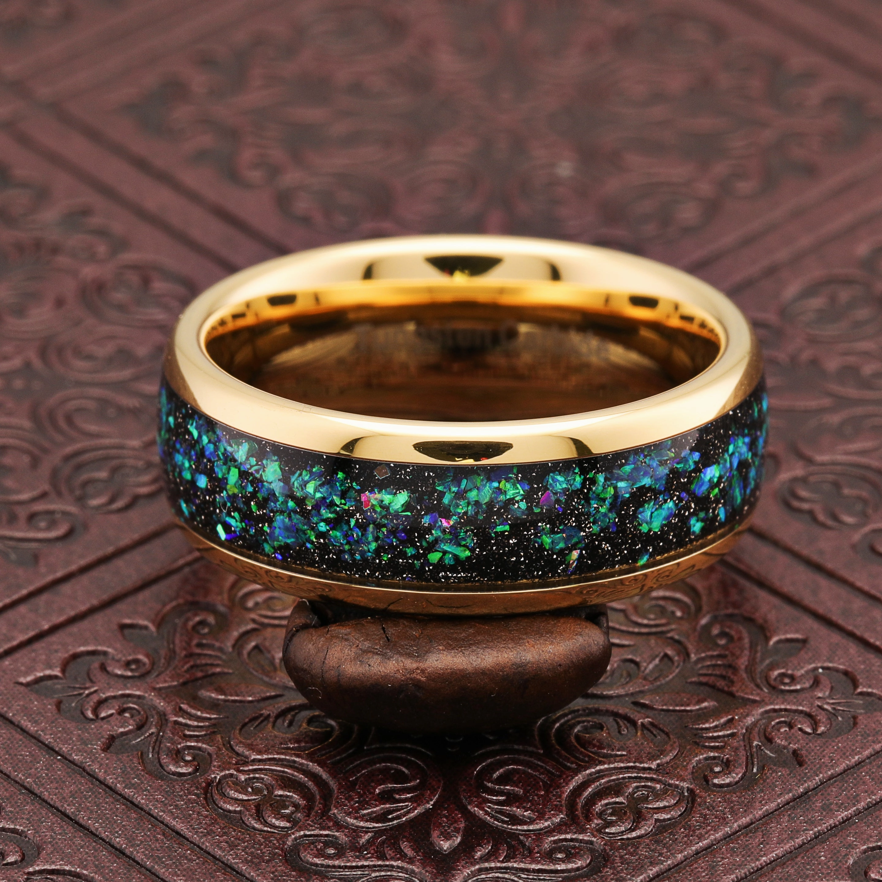 Low-Cost Adornment 100S JEWELRY Tungsten Wedding Ring for Men Women Opal Inlay Gold Band Comfort Fit Size 6-16