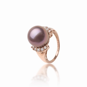 Exquisite Accent Lilac Freshwater Pearl Ring in Rose Gold with Diamonds - 12-13mm