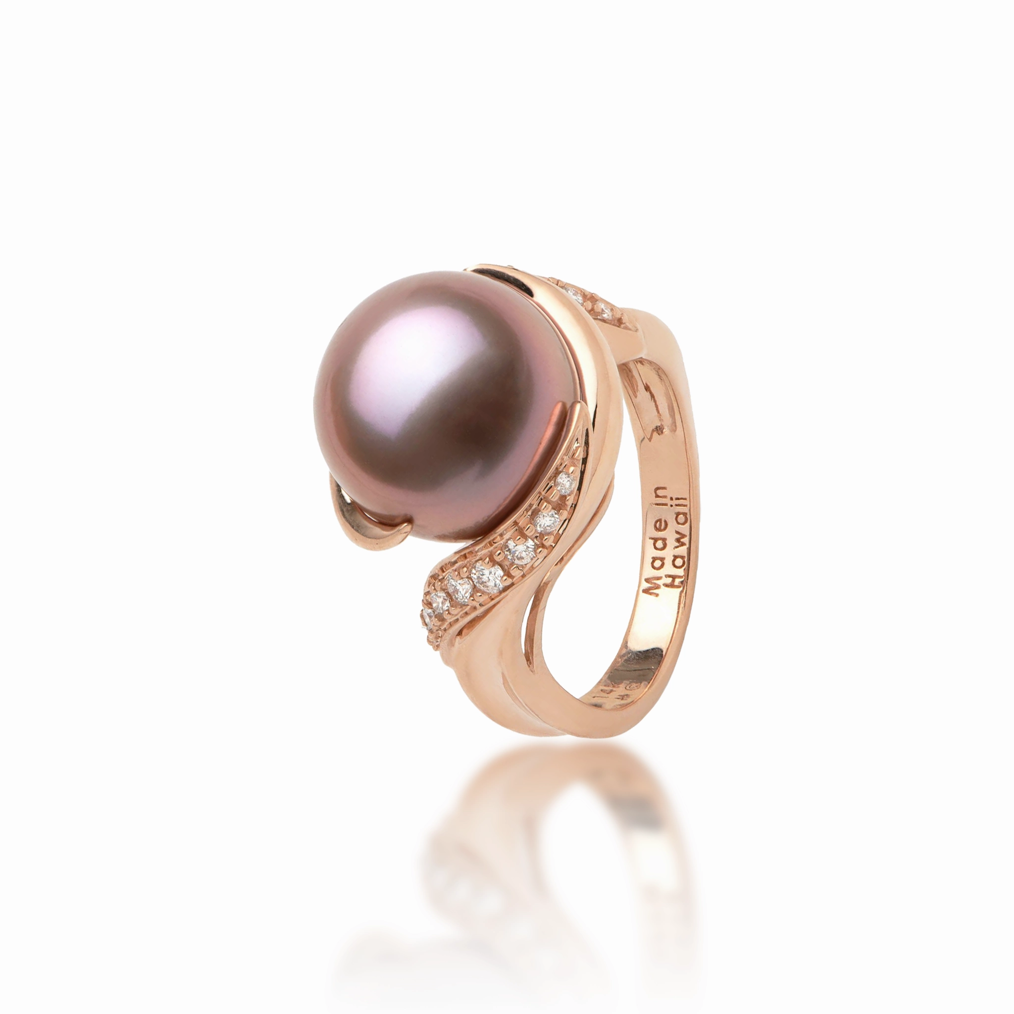 Lilac Freshwater Pearl Ring in Rose Gold with Diamonds - 12-13mm Luxury Pick Timeless Shine Shine
