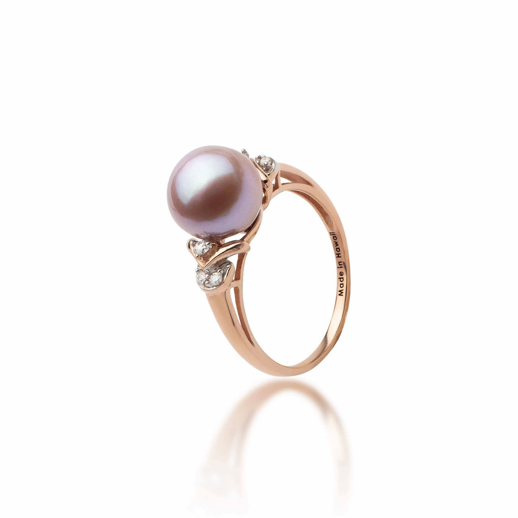 Elegant Shine Finish Lilac Freshwater Pearl Ring in Rose Gold with Diamonds - 9-10mm