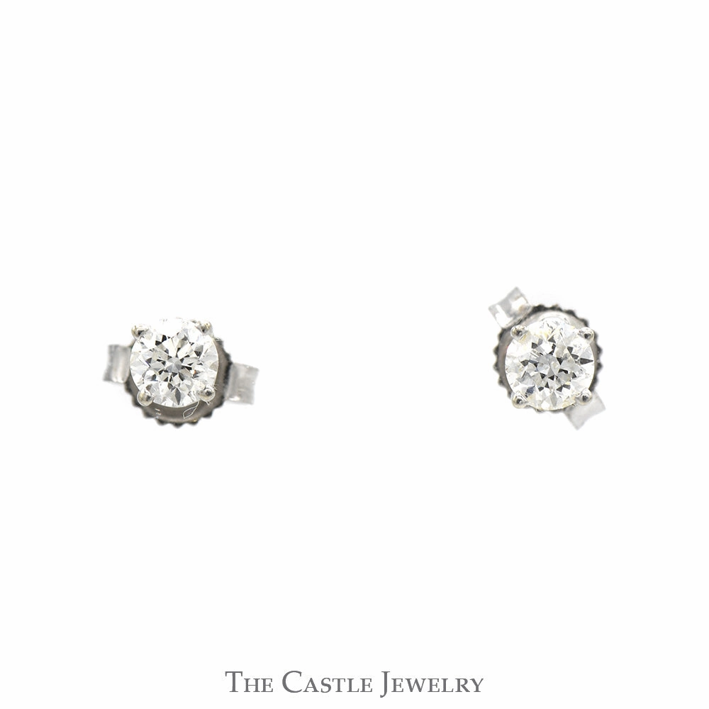 1/2cttw Round Brilliant Cut Diamond Stud Earrings in 14k White Gold Stunning Vibe Unique Feature