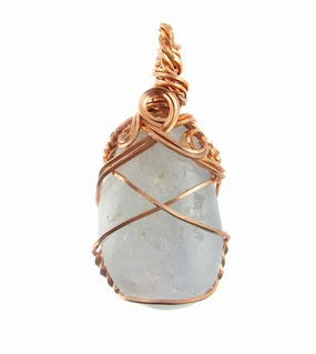 Polished Blue Celestite Pendant Necklace, Copper Wire-Wrapped, with 20" Chain, Handmade  #6 Dazzling Look