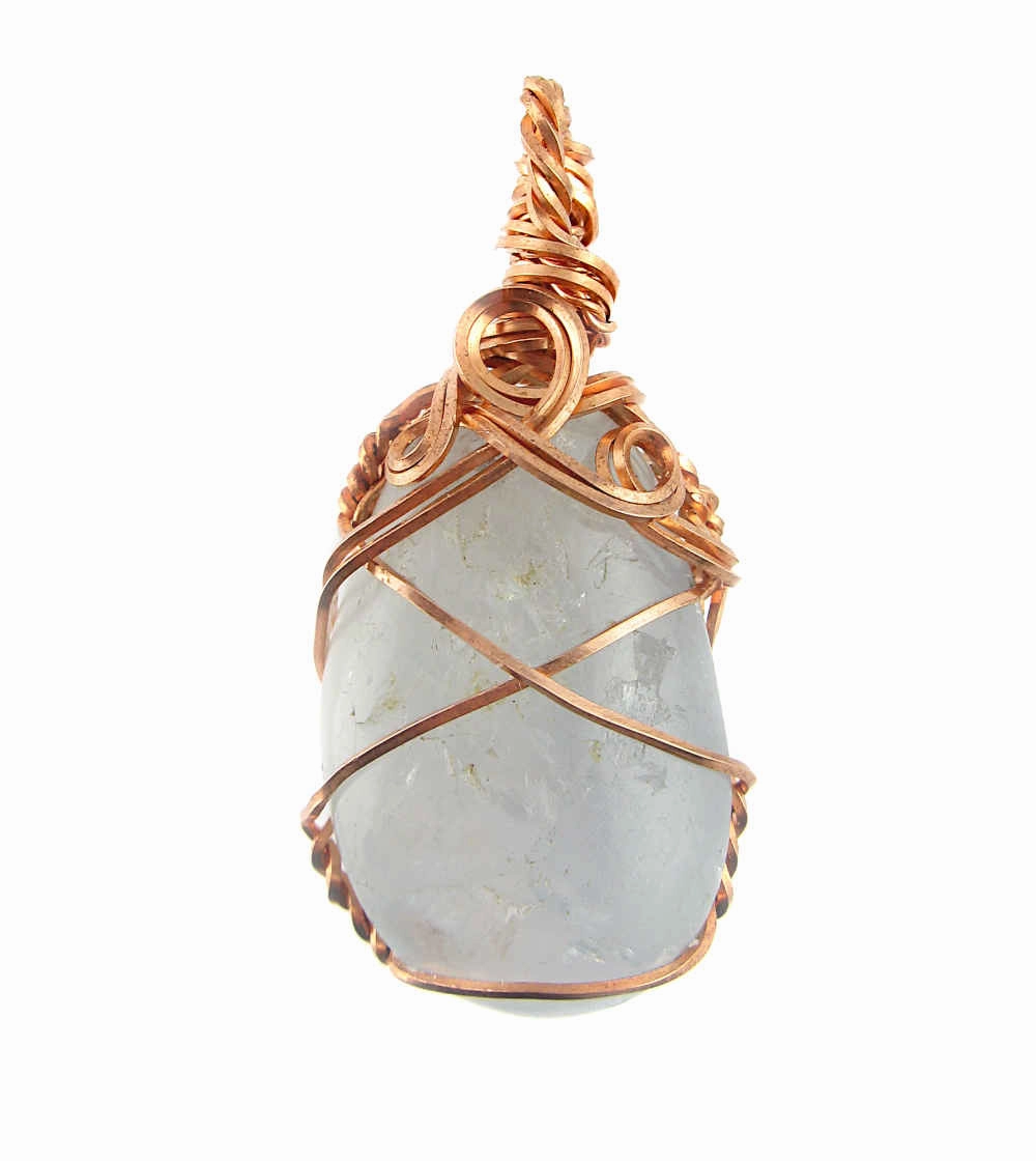 Polished Blue Celestite Pendant Necklace, Copper Wire-Wrapped, with 20" Chain, Handmade  #6 Dazzling Look