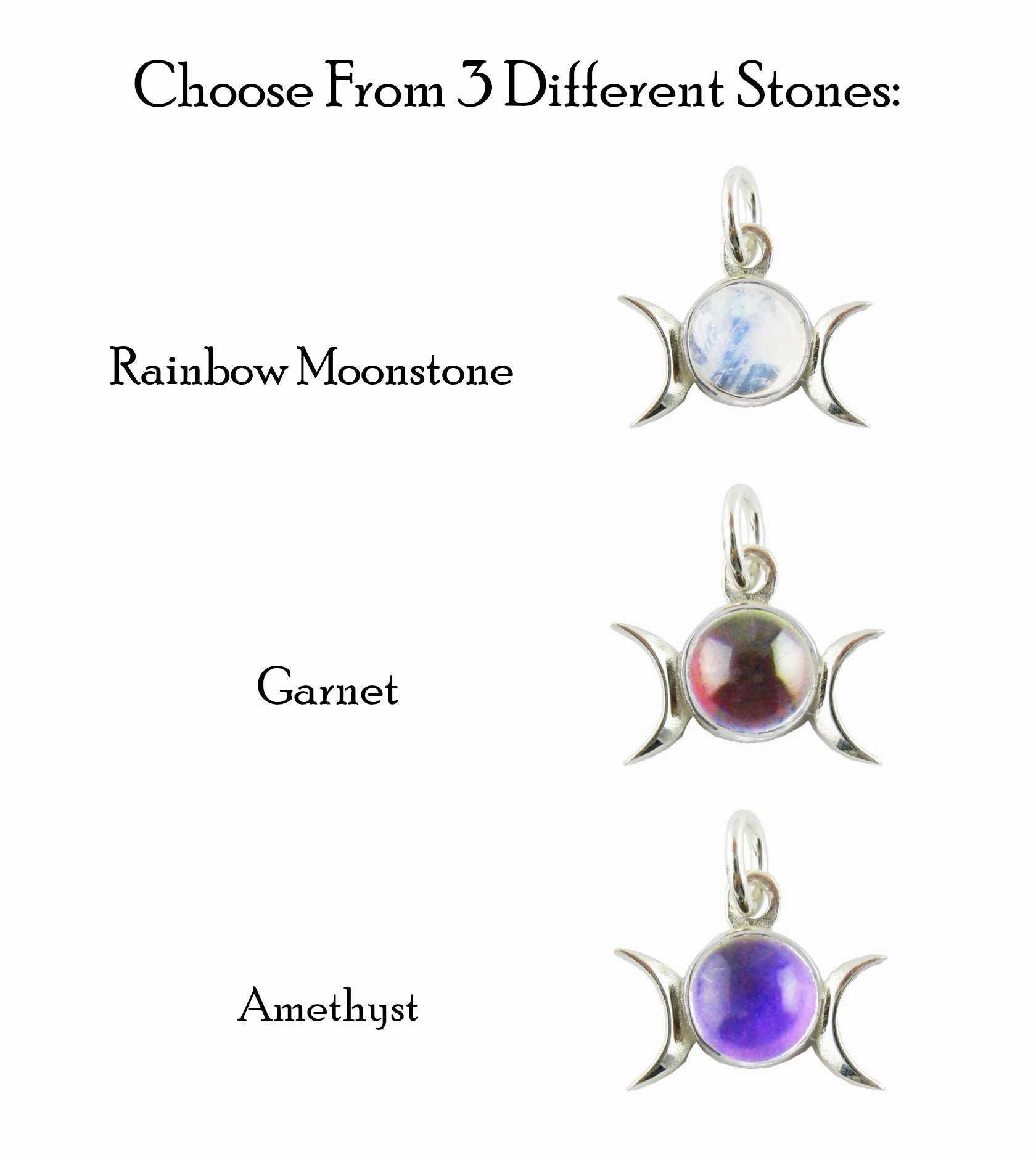 Little Triple Moon Charm Pendant w/ Gemstone, Handmade Attractive Style