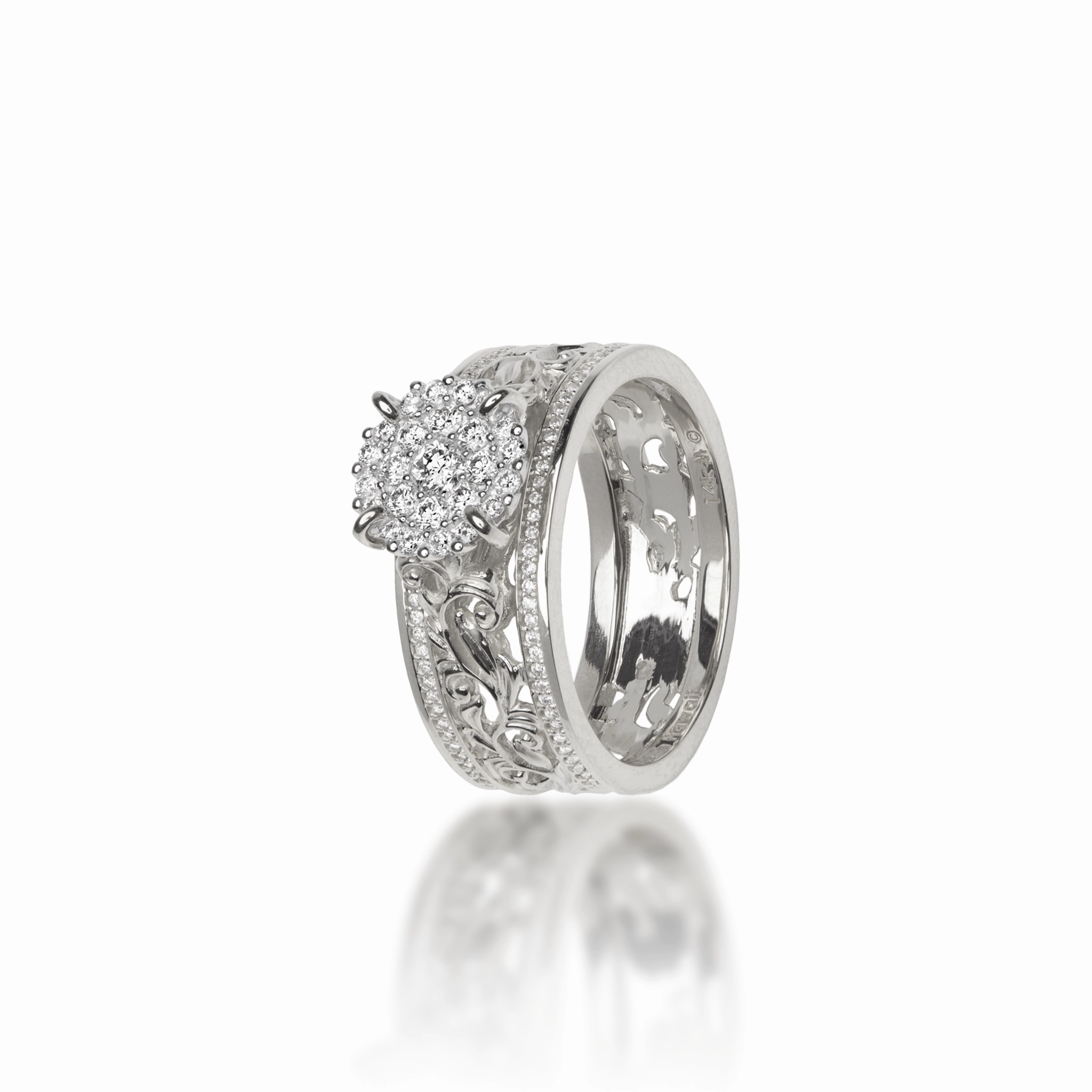 Dainty Accent Living Heirloom Engagement Ring in White Gold with Diamonds - 7mm