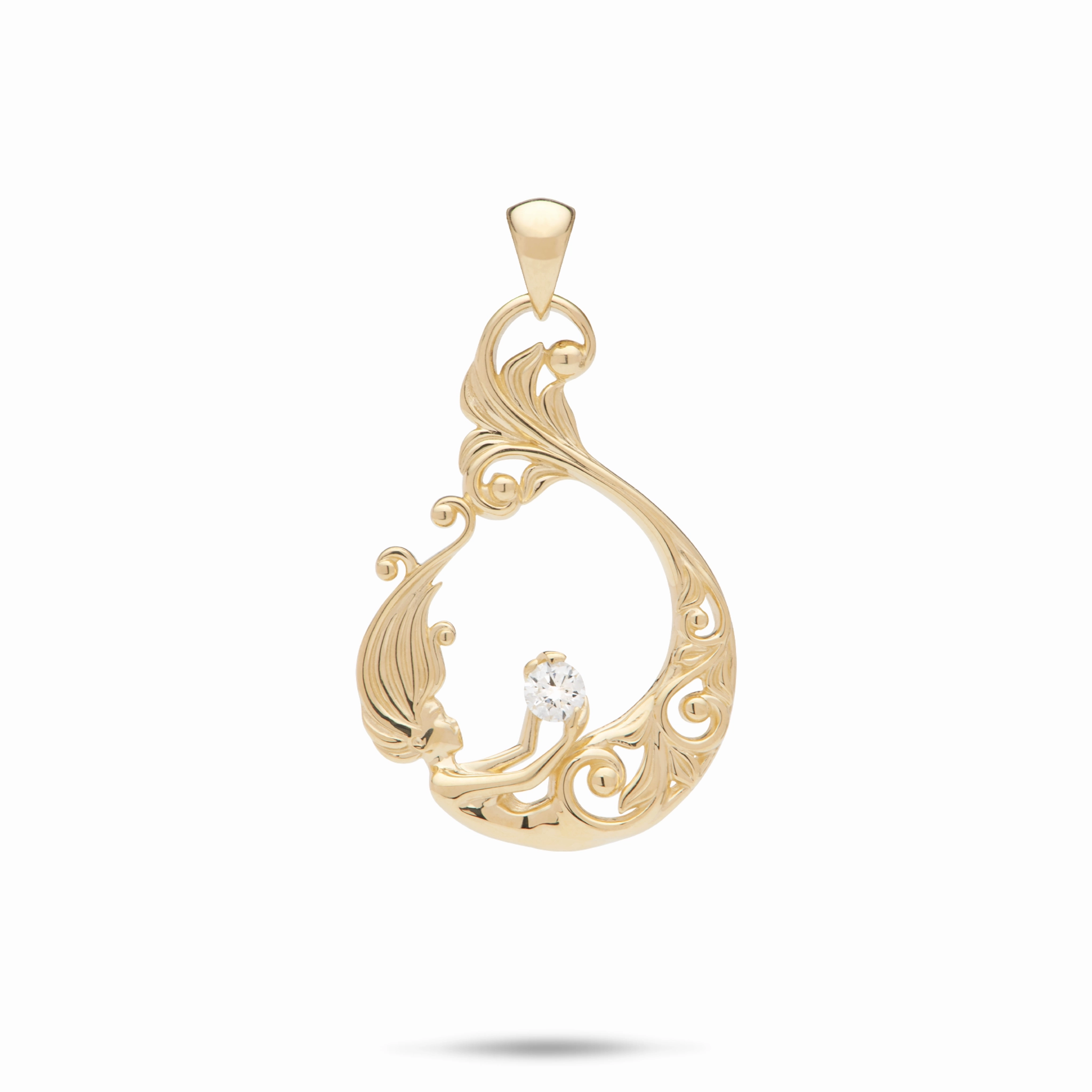 Living Heirloom Mermaid Pendant in Gold with Diamond - 27mm Graceful Flow Flawless Glow