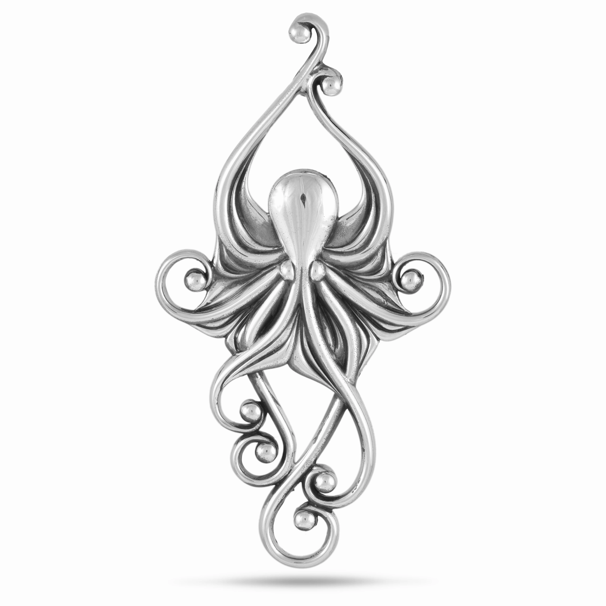 Crafted Accent Living Heirloom Octopus Pendant in Sterling Silver - 63mm