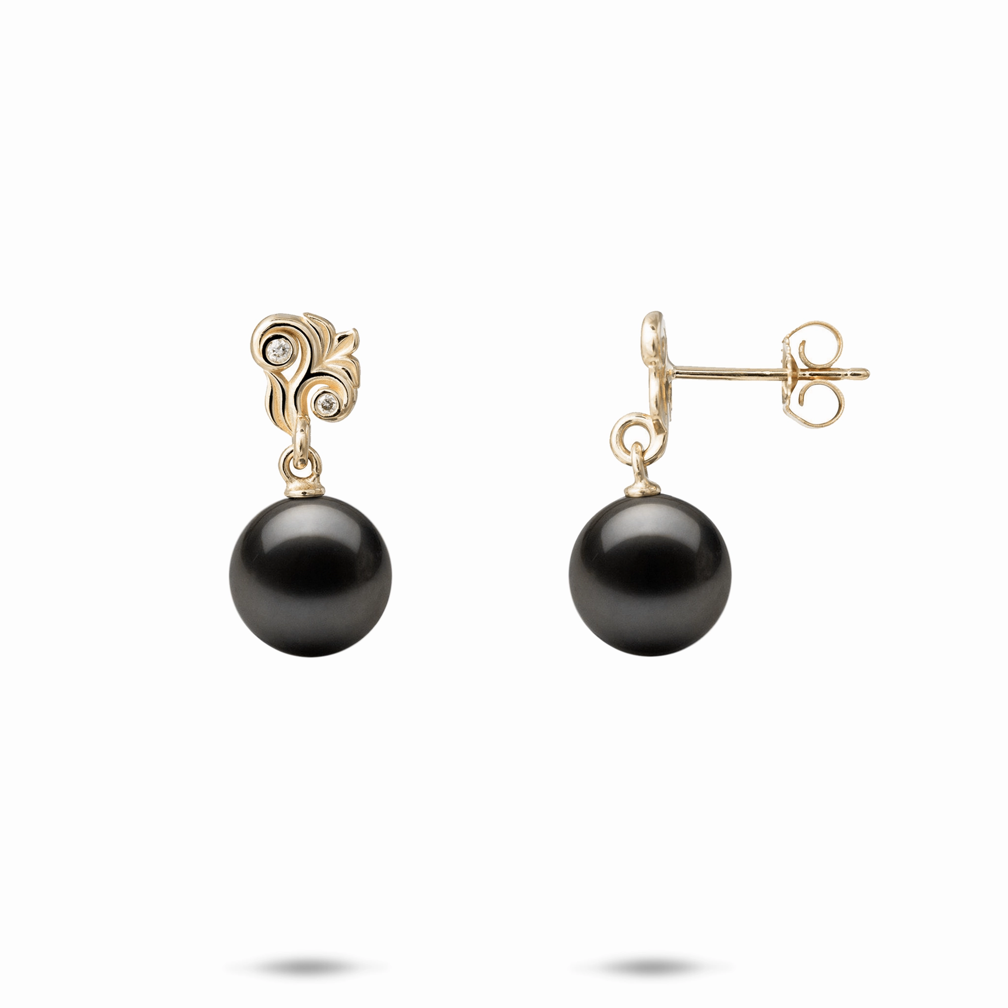Flawless Finish Living Heirloom Tahitian Black Pearl Earrings in Gold with Diamonds - 8-9mm