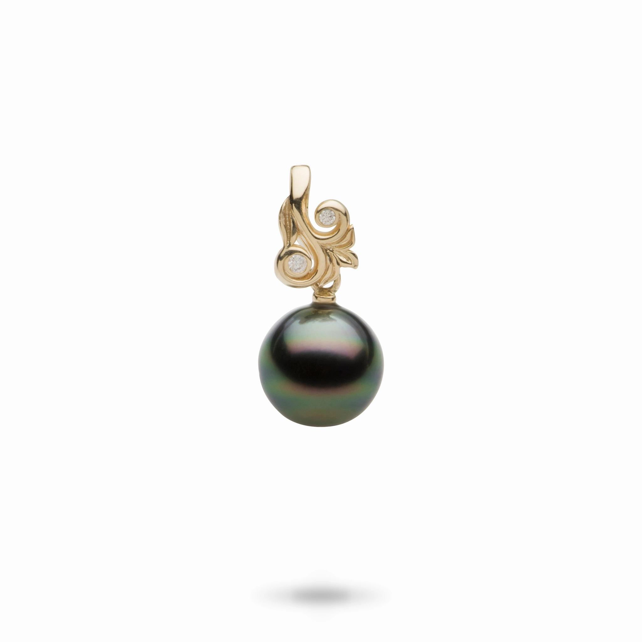 Living Heirloom Tahitian Black Pearl Pendant in Gold with Diamonds - 10-12mm Artisan Glam