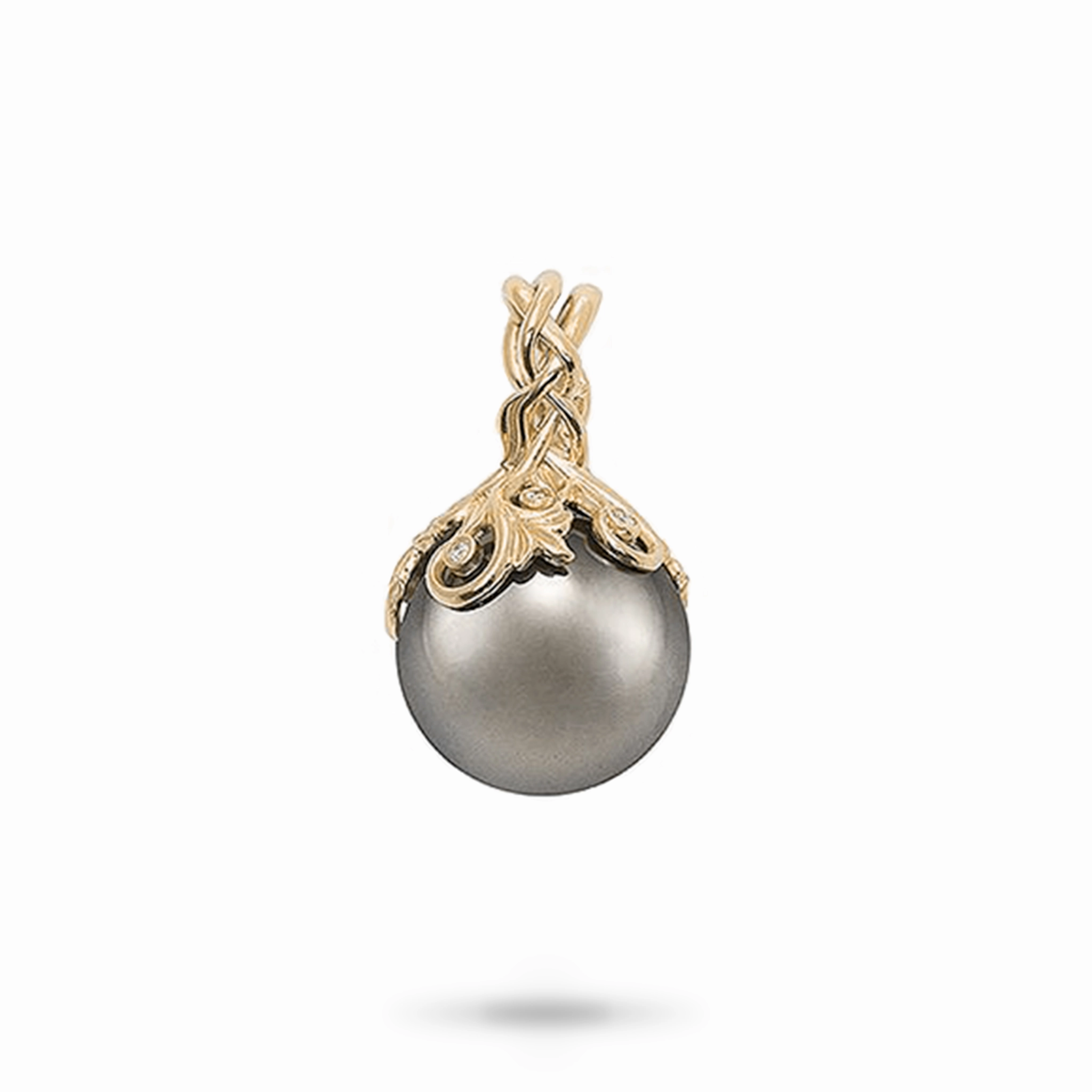 Living Heirloom Tahitian Black Pearl Pendant in Gold with Diamonds - 14-15mm Distinctive Piece Seasonal Pick