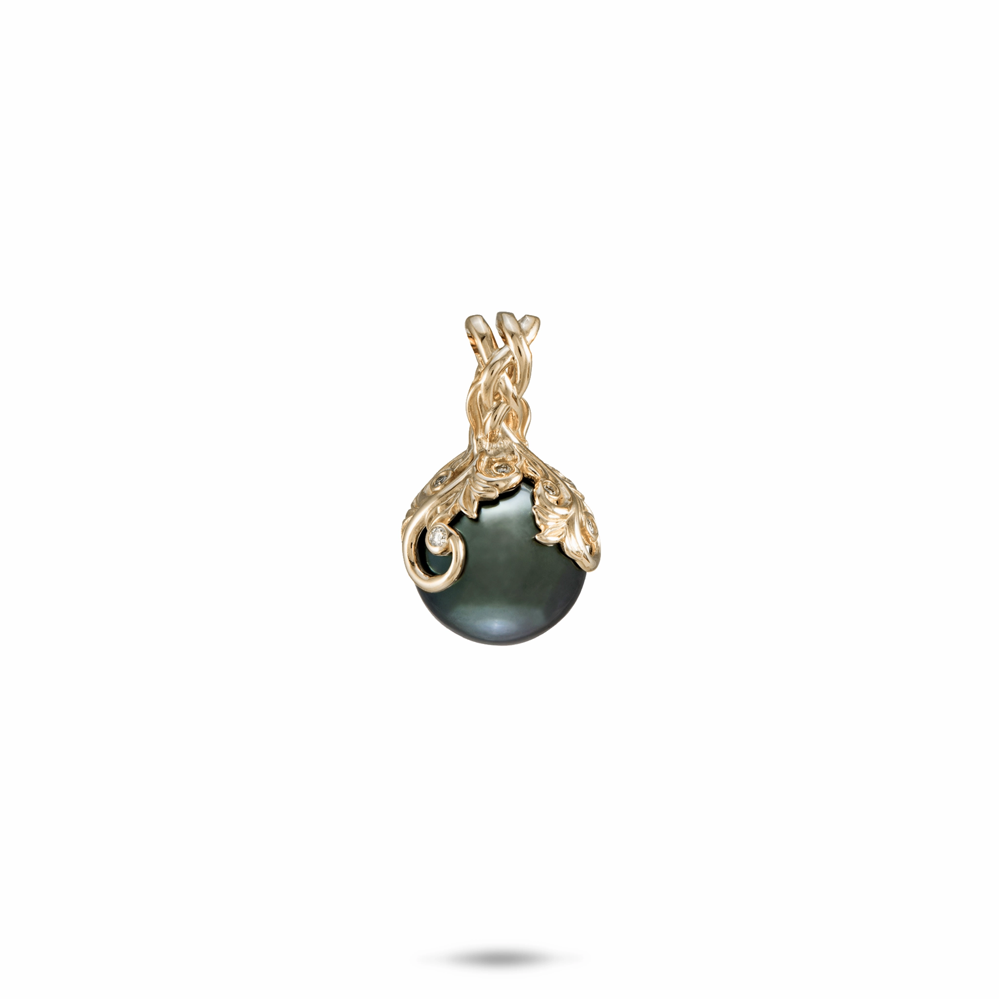 Boho Accent Living Heirloom Tahitian Black Pearl Pendant in Gold with Diamonds - 9-10mm