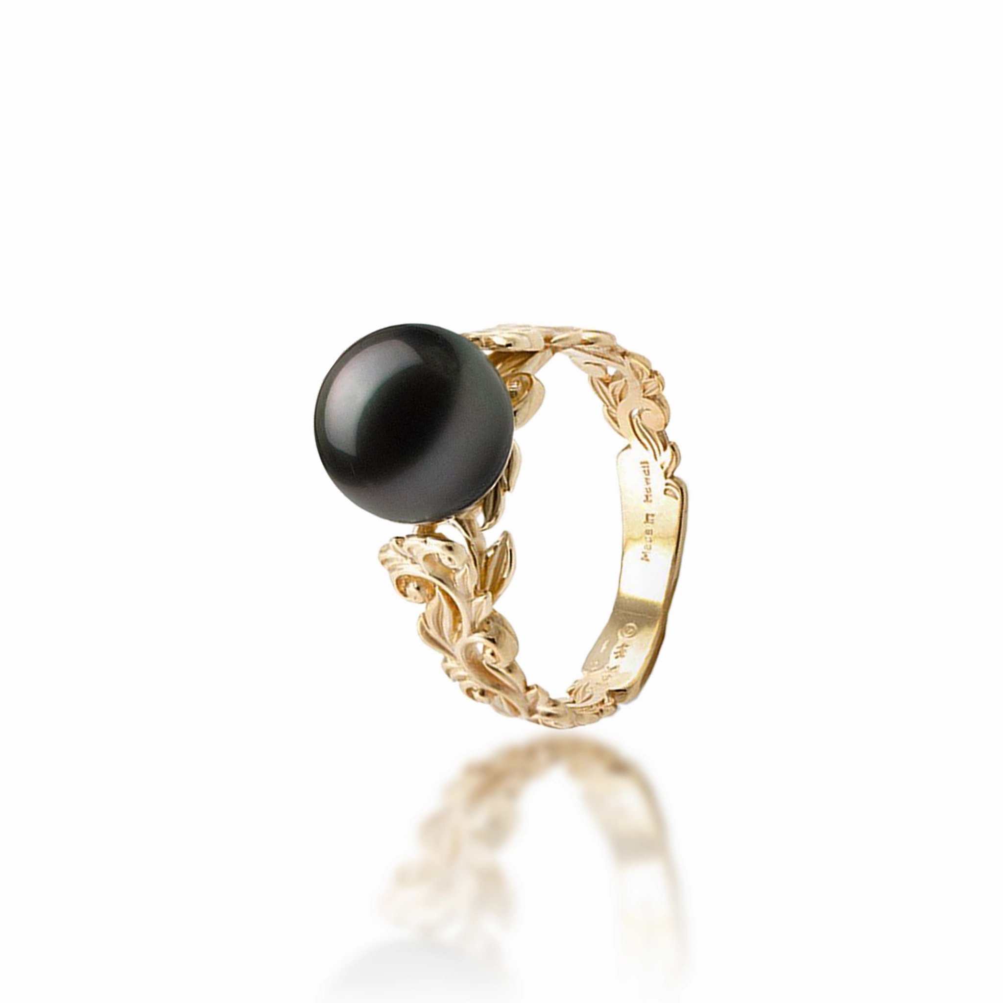 Living Heirloom Tahitian Black Pearl Ring in Gold - 8-9mm Golden Accent Shimmering Design
