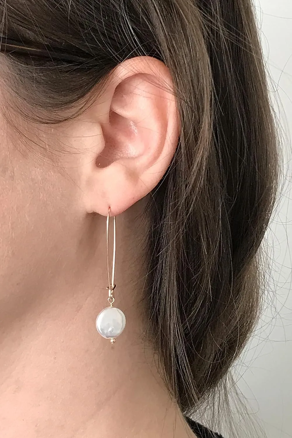 Long Pearl Earrings Cultured Freshwater Pearl Earrings for Women Coin Pearls 14k Gold Filled or Sterling Silver Dangle Drop Boho Bridal Earrings (sterling silver)