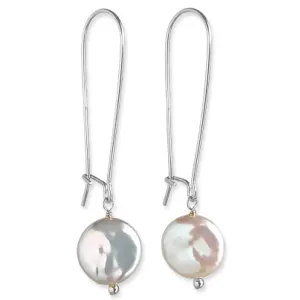 Long Pearl Earrings Cultured Freshwater Pearl Earrings for Women Coin Pearls 14k Gold Filled or Sterling Silver Dangle Drop Boho Bridal Earrings (sterling silver)