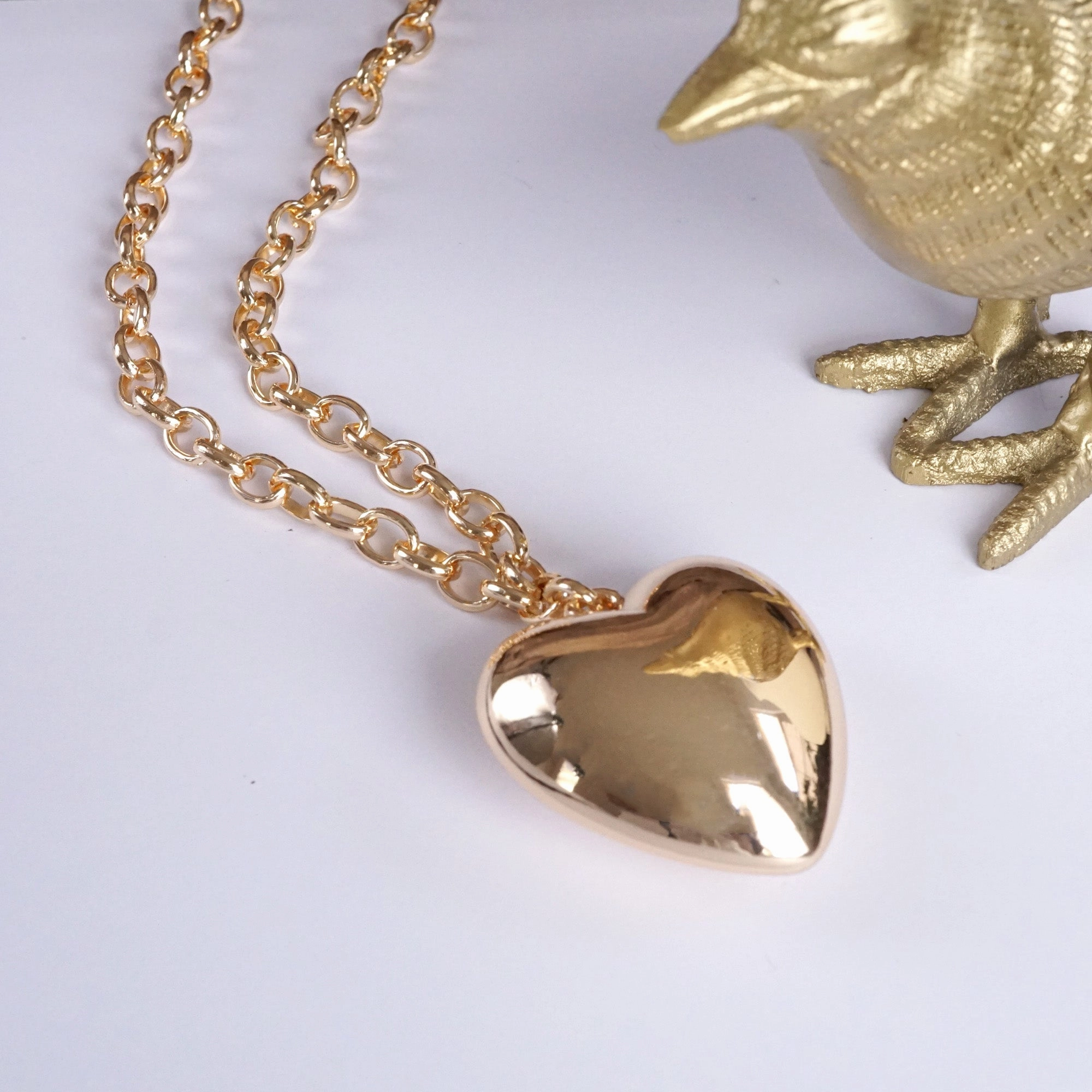 Spring Feature Urban Feature Long Minimal Chain Necklace with Puffy Heart ?C Gold or Silver Tone