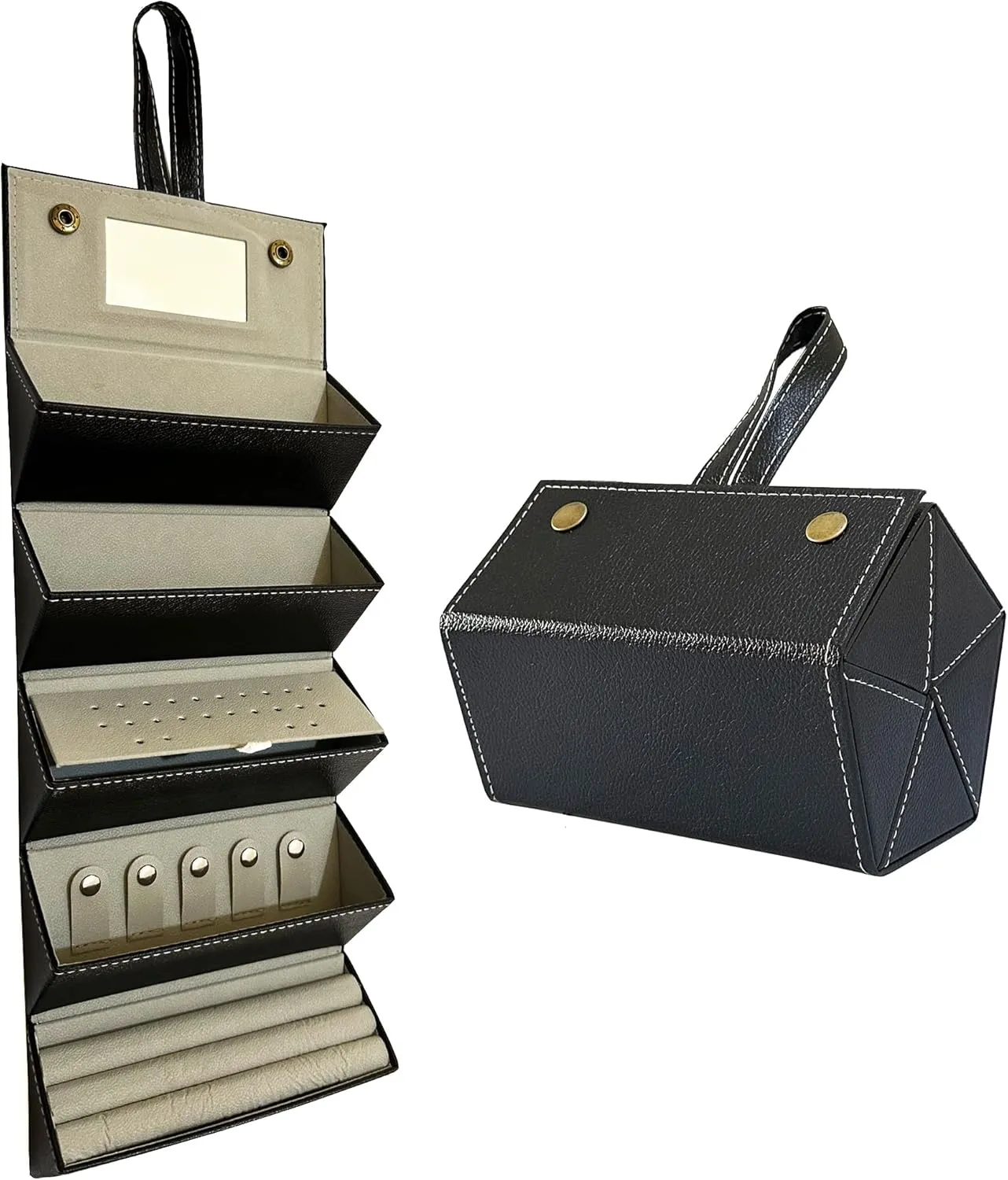Longjet Travel Jewelry and Sunglasses Roll Organizer Case with Mirror for Rings, Necklaces, Earrings, Eyeglasses