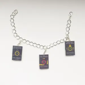 Lord of the Rings 3 Miniature Book Set Charm Bracelet