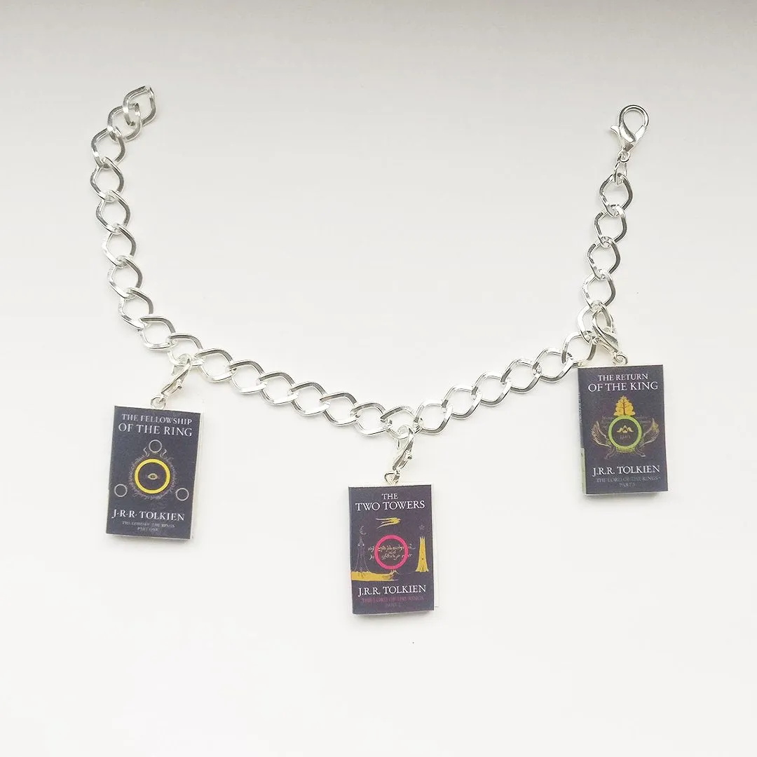 Lord of the Rings 3 Miniature Book Set Charm Bracelet