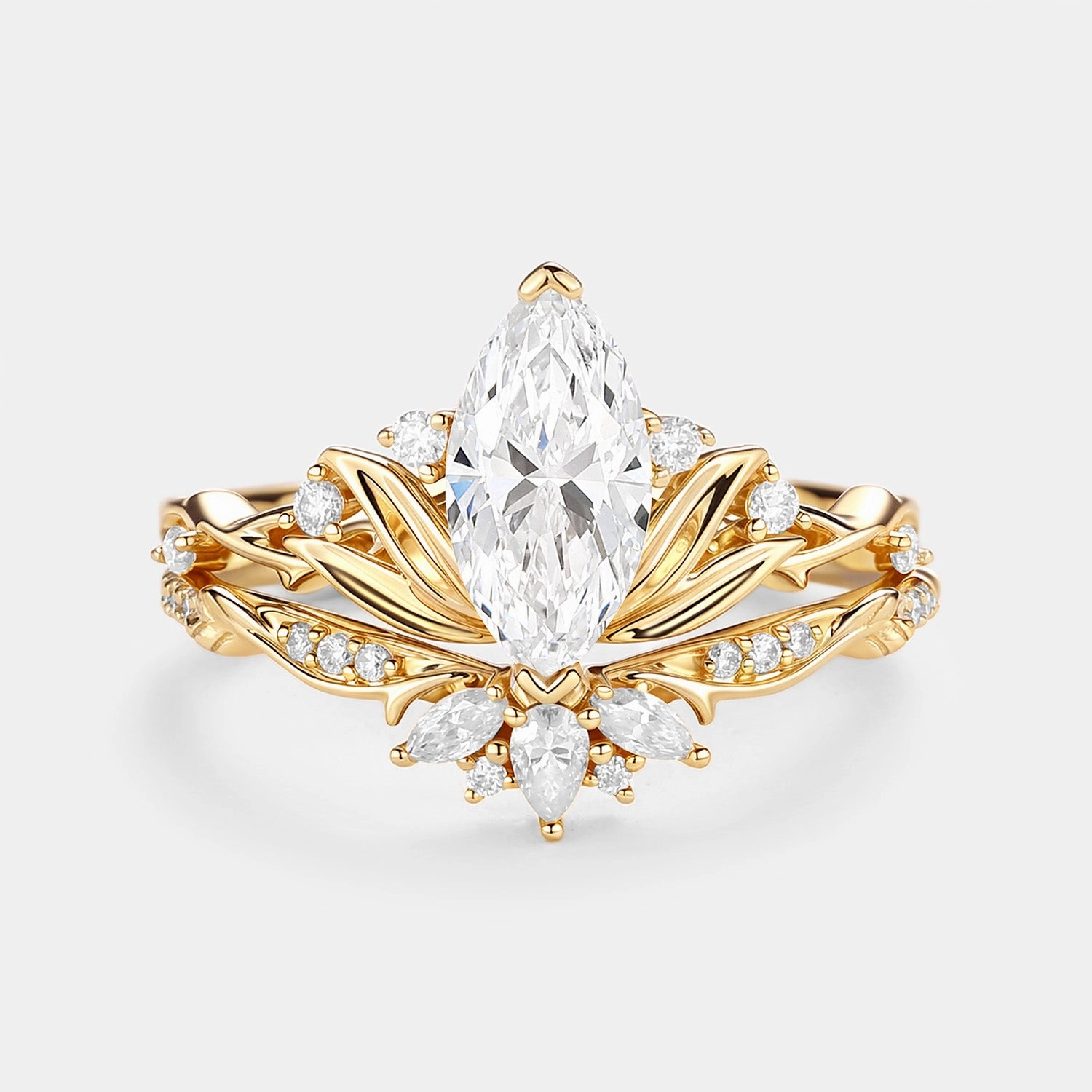 Lotus Flower Lab Grown Diamond Engagement Ring Sets 2pcs - Padmara Office Ready Office Chic