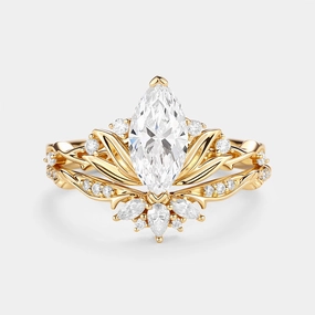 Lotus Flower Lab Grown Diamond Engagement Ring Sets 2pcs - Padmara Distinctive pieces Fashion Sparkle