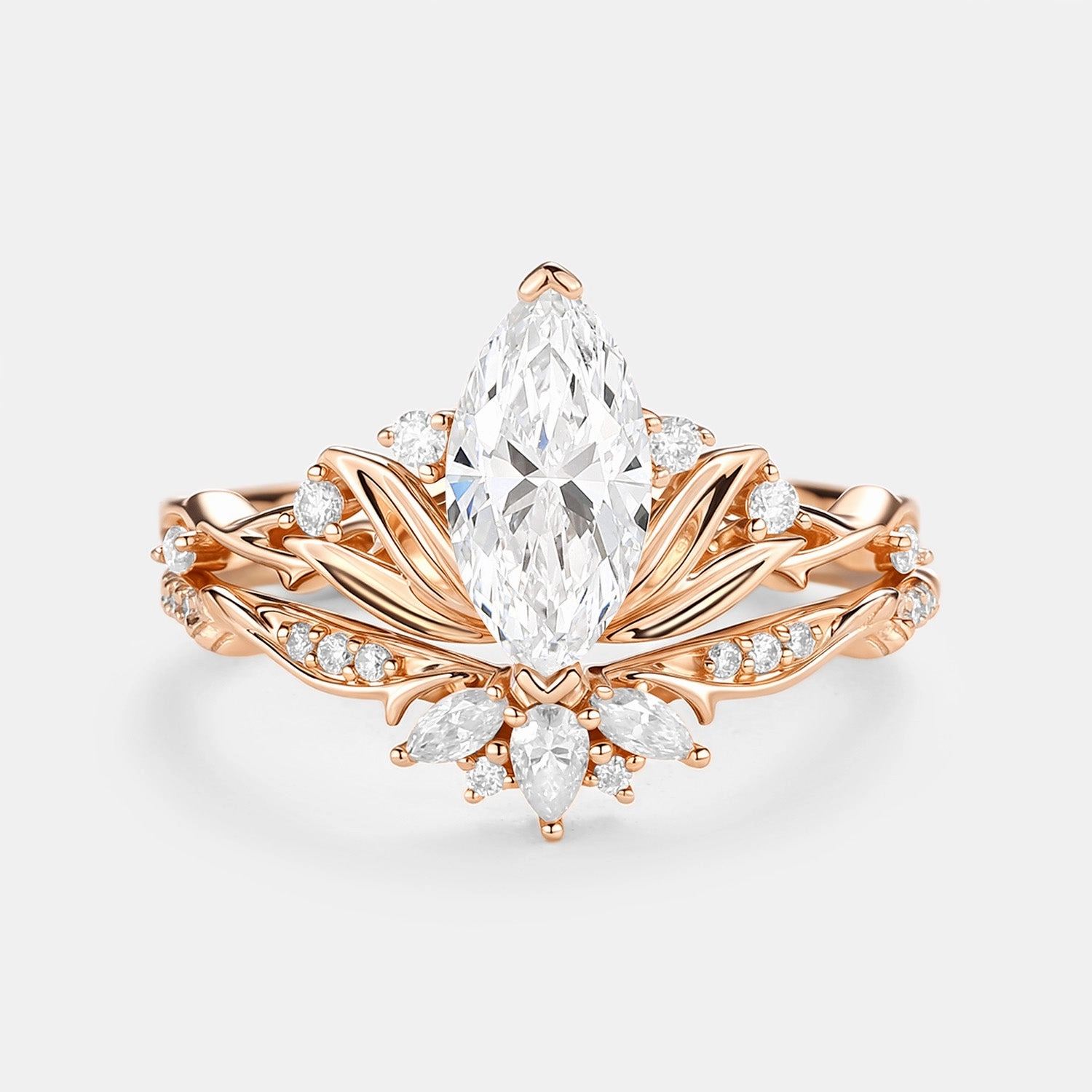 Timeless Trend Lotus Flower Lab Grown Diamond Engagement Ring Sets 2pcs - Padmara