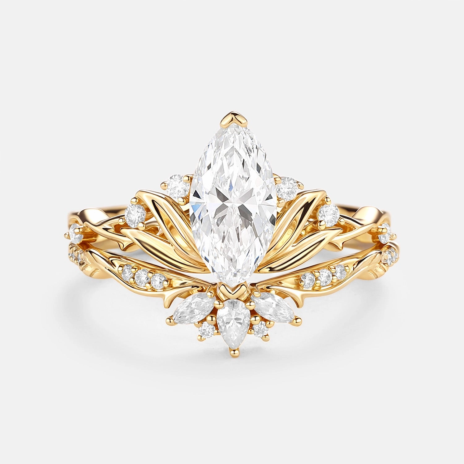 Lotus Flower Lab Grown Diamond Engagement Ring Sets 2pcs - Padmara Distinctive pieces Fashion Sparkle