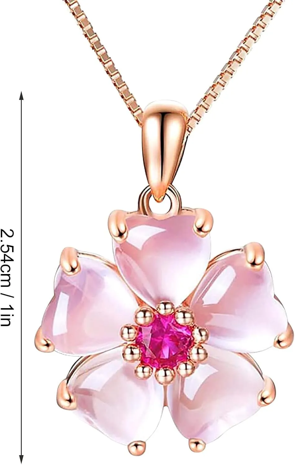 Love Flowers Pendant Necklace Solitaire Zircon Clavicle Chain Dainty Temperament Anniversary Necklaces for Women (Pink, One Size)