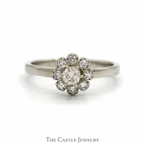 Budget Decoration Flower Shaped Diamond Cluster Ring in 14k White Gold