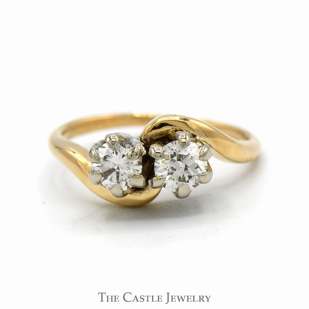 exquisite design Winter Look .60cttw Double Diamond Bypass Ring in 10k Yellow Gold