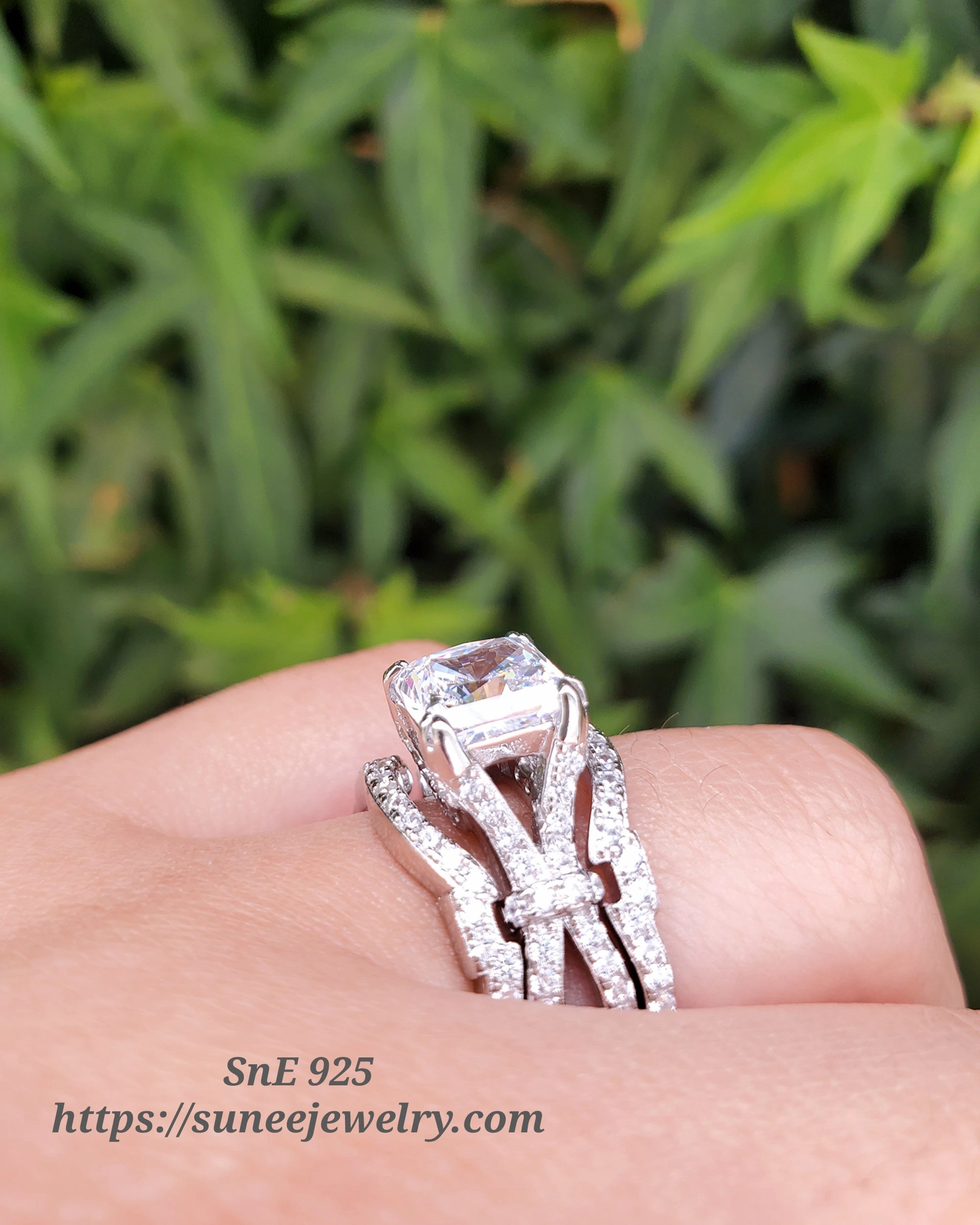 Meaningful Expression 3.67ct Princess Cut 3pcs Wedding Set Engagement Ring Wedding Band Diamond Simulated 925 Sterling Silver Women's Bridal Set Eternity Ring SKU:00216