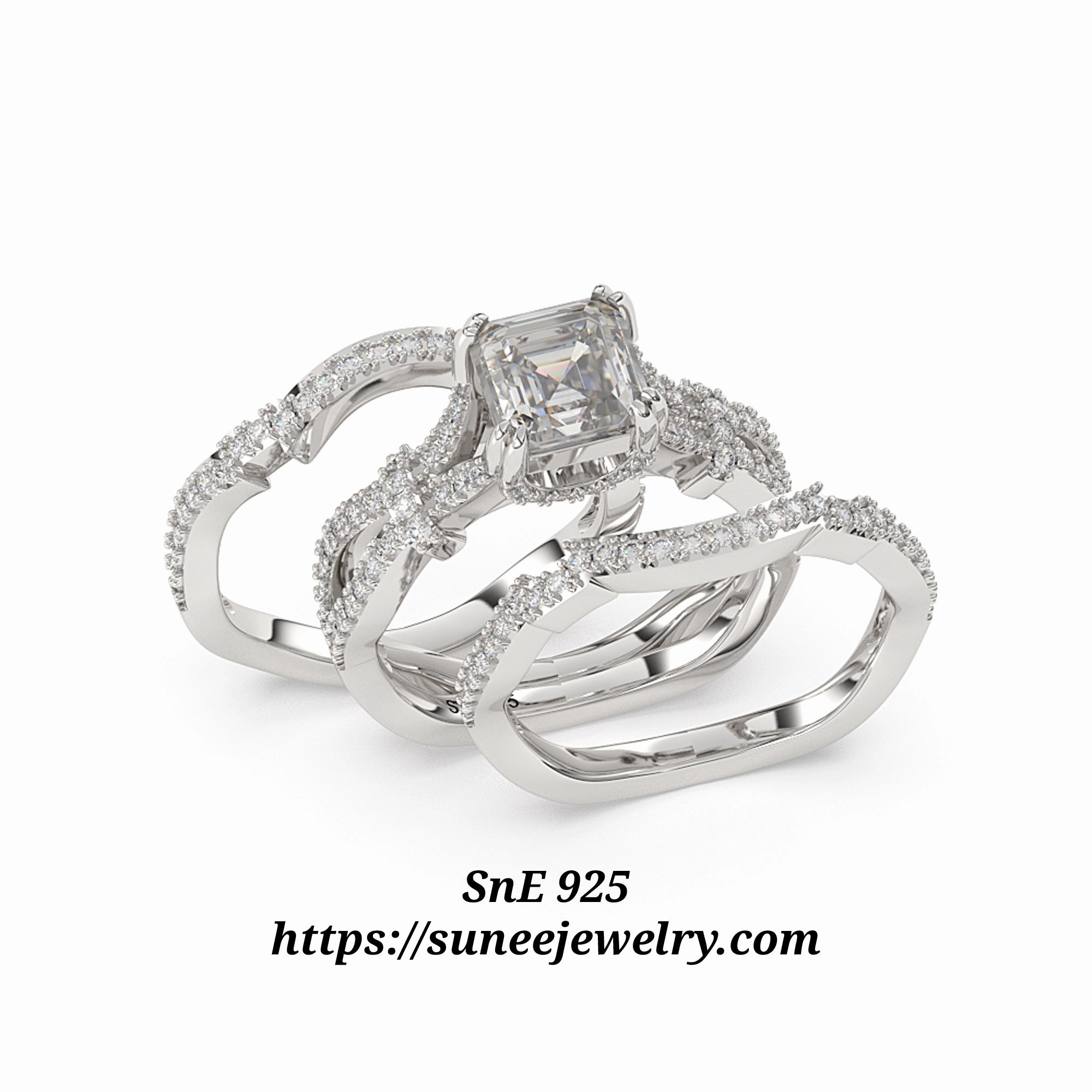 3.67ct Princess Cut 3pcs Wedding Set Engagement Ring Wedding Band Diamond Simulated 925 Sterling Silver Women's Bridal Set Eternity Ring SKU:00216 Handcrafted Art
